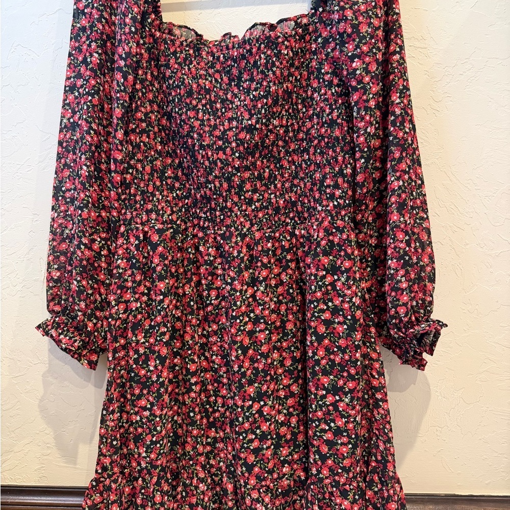Floral As U Wish Medium long sleeve dress red and black new without tags